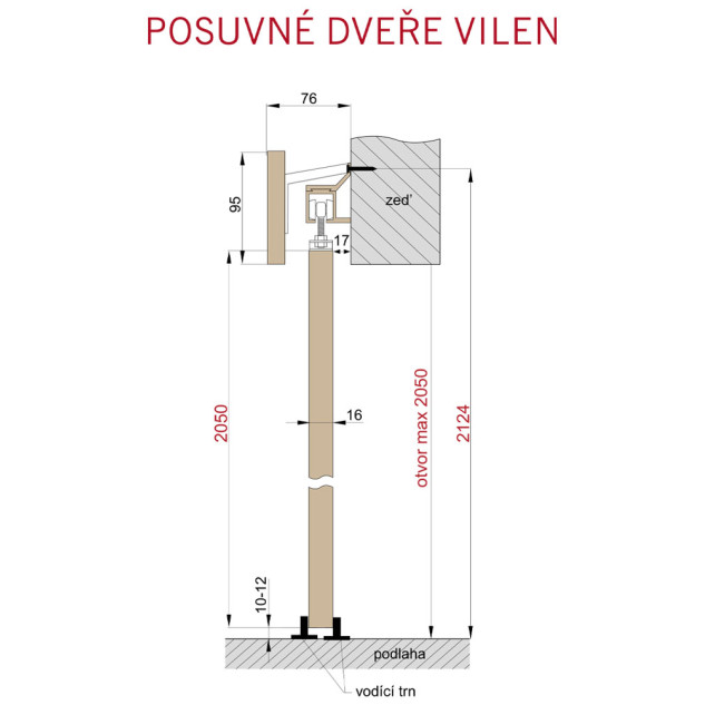 Posuvné dveře na stěnu MARTI PLUS (Černá garnýž) - komplet (dveře + garnýž + kolejnice)