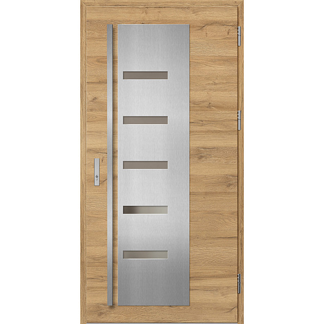 Ocelové vchodové dveře - AMBERG 2 - Dub Natur Příčný, Label Inox Ocelové vchodové dveře ERKADO - AMBERG 2 - Dub Natur Příčný, Label Inox
