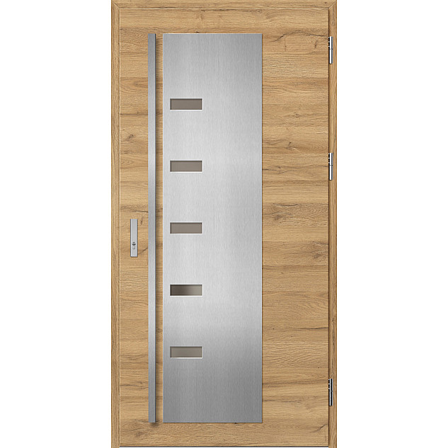 Ocelové vchodové dveře - AMBERG 3 - Dub Natur Příčný, Label Inox Ocelové vchodové dveře ERKADO - AMBERG 3 - Dub Natur Příčný, Label Inox