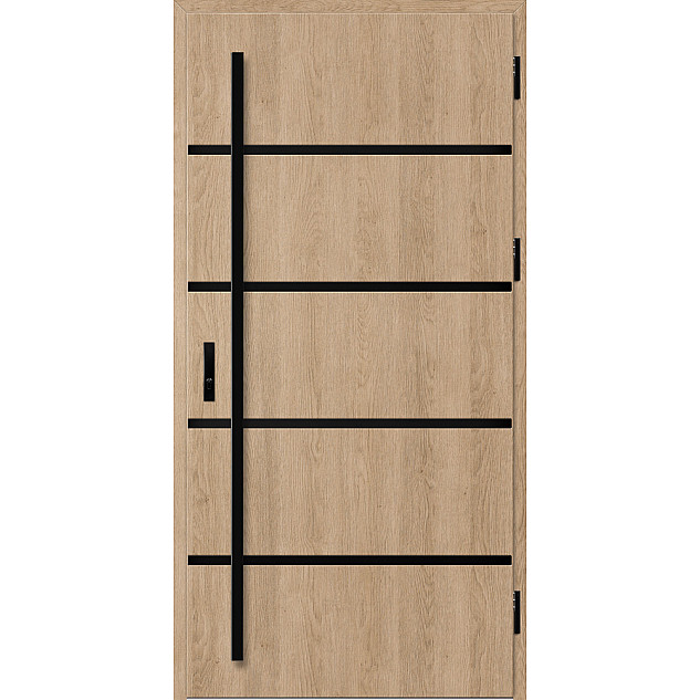 Ocelové vchodové dveře - BIENE 1 - Surový Dub, Stamp Black Ocelové vchodové dveře ERKADO - BIENE 1 - Surový Dub, Stamp Black