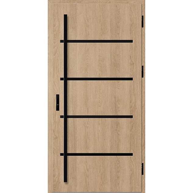 Ocelové vchodové dveře - BIENE 2 - Surový Dub, Stamp Black Ocelové vchodové dveře ERKADO - BIENE 2 - Surový Dub, Stamp Black