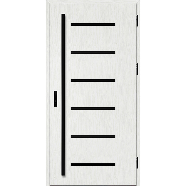 Ocelové vchodové dveře - BIENE 4 - Borovice Bílá, Label Black Ocelové vchodové dveře ERKADO - BIENE 4 - Borovice Bílá, Label Black
