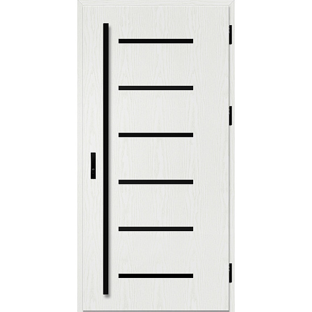 Ocelové vchodové dveře - BIENE 4 - Borovice Bílá, Stamp Black Ocelové vchodové dveře ERKADO - BIENE 4 - Borovice Bílá, Stamp Black
