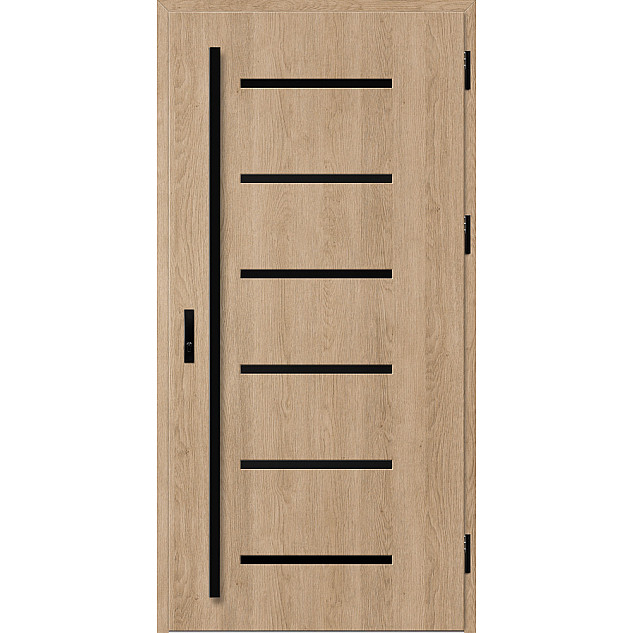 Ocelové vchodové dveře - BIENE 4 - Surový Dub, Stamp Black Ocelové vchodové dveře ERKADO - BIENE 4 - Surový Dub, Stamp Black