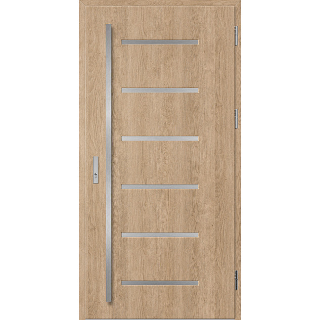 Ocelové vchodové dveře - BIENE 4 - Surový Dub, Stamp Inox Ocelové vchodové dveře ERKADO - BIENE 4 - Surový Dub, Stamp Inox