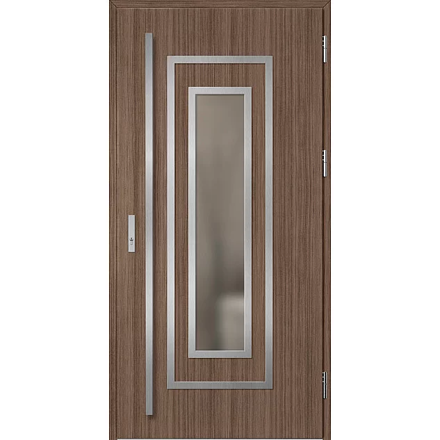 Ocelové vchodové dveře ERKADO - EBERN 1 - Dub střední hnědý, Label Inox