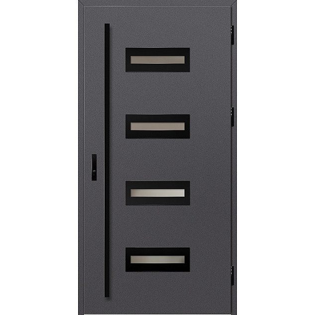 Ocelové vchodové dveře - KREBEN 3 - Hladký Antracit, Label Black Ocelové vchodové dveře ERKADO - KREBEN 3 - Hladký Antracit, Label Black
