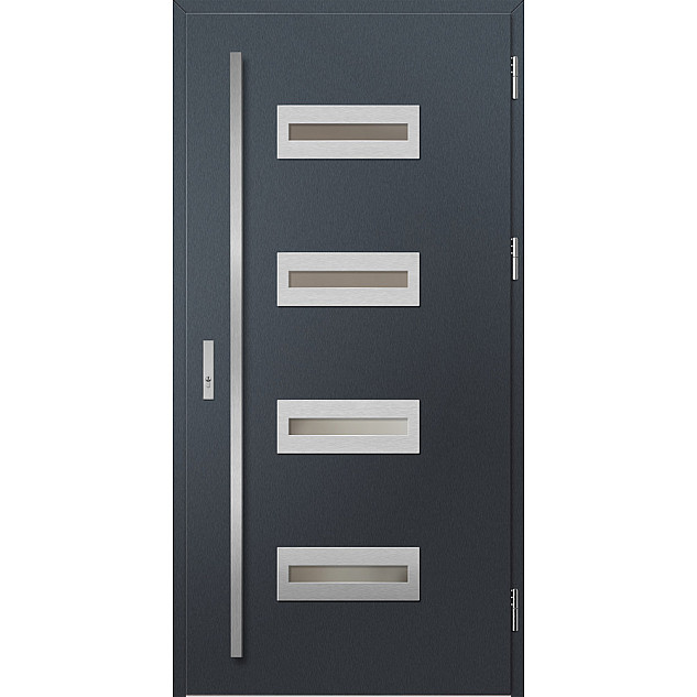 Ocelové vchodové dveře - KREBEN 3 - Antracit Struktura, Label Inox Ocelové vchodové dveře ERKADO - KREBEN 3 - Antracit Struktura, Label Inox