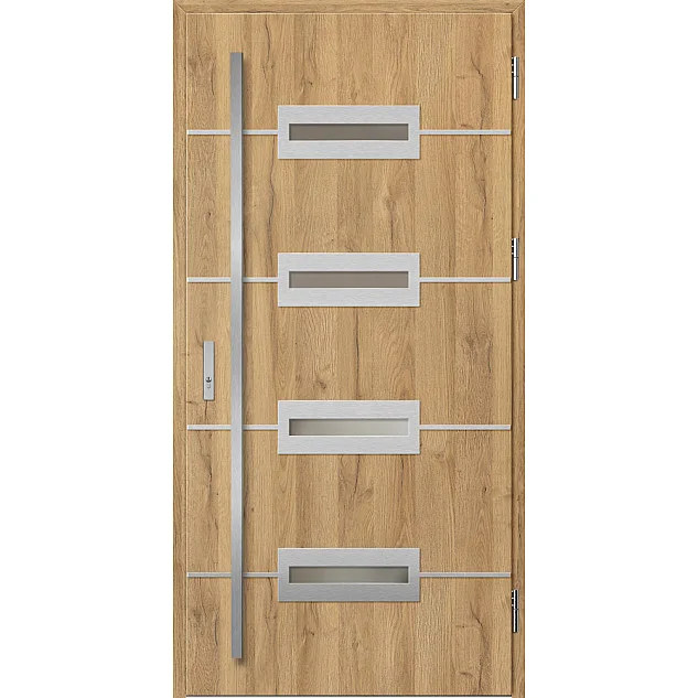 Ocelové vchodové dveře ERKADO - KREBEN 7 - Dub Natur, Label Inox