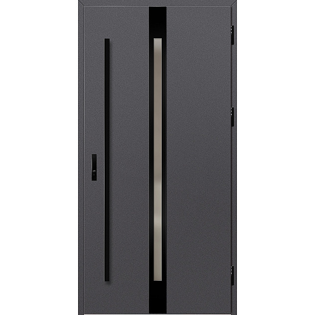 Ocelové vchodové dveře - LANGEN 4 - Hladký Antracit, Label Black Ocelové vchodové dveře - LANGEN 4 - Hladký Antracit, Label Black