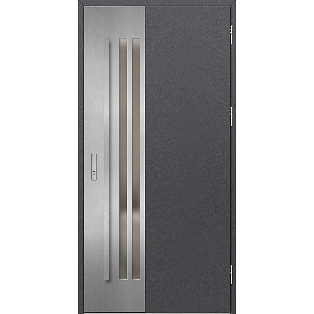 Ocelové vchodové dveře - LEIMEN 3 - Hladký Antracit, Label Inox Ocelové vchodové dveře ERKADO - LEIMEN 3 - Hladký Antracit, Label Inox
