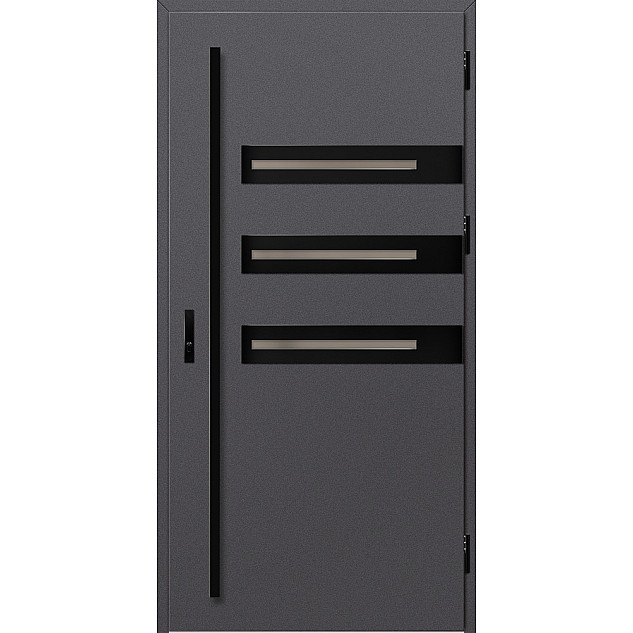 Ocelové vchodové dveře - LEOBEN 1 - Hladký Antracit, Label Black Ocelové vchodové dveře ERKADO - LEOBEN 1 - Hladký Antracit, Label Black
