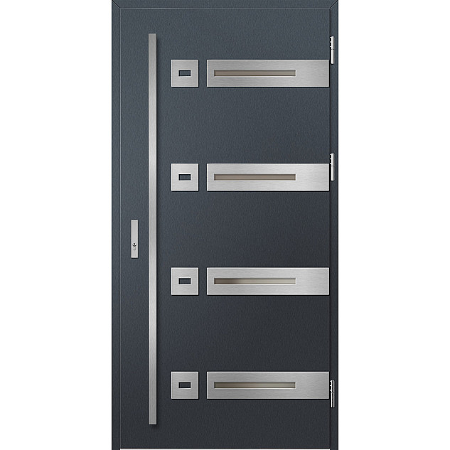 Ocelové vchodové dveře - LEOBEN 3 - Antracit Struktura, Label Inox Ocelové vchodové dveře ERKADO - LEOBEN 3 - Antracit Struktura, Label Inox