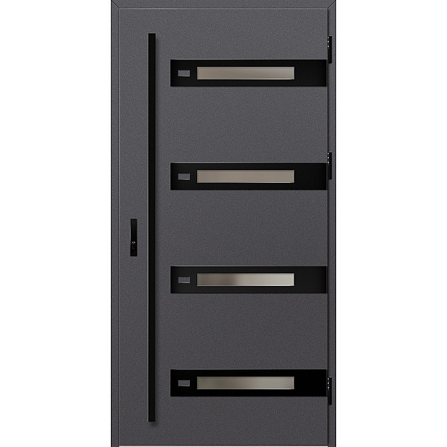 Ocelové vchodové dveře - LEOBEN 4 - Hladký Antracit, Label Black Ocelové vchodové dveře ERKADO - LEOBEN 4 - Hladký Antracit, Label Black