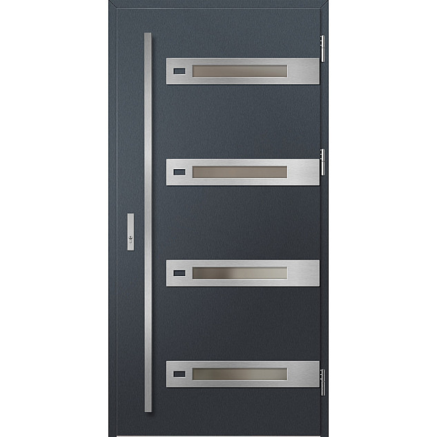 Ocelové vchodové dveře - LEOBEN 4 - Antracit Struktura, Label Inox Ocelové vchodové dveře ERKADO - LEOBEN 4 - Antracit Struktura, Label Inox