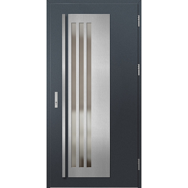 Ocelové vchodové dveře - LINDEN 3 - Antracit Struktura, Label Inox Ocelové vchodové dveře ERKADO - LINDEN 3 - Antracit Struktura, Label Inox