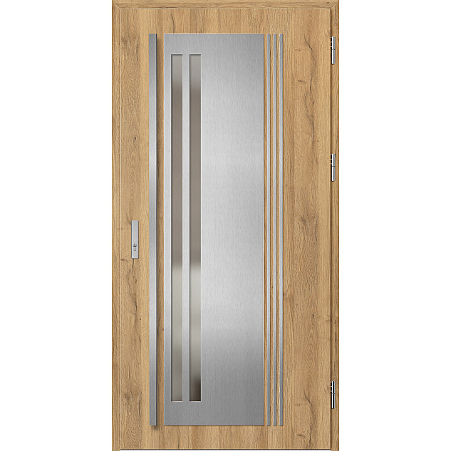 Ocelové vchodové dveře ERKADO - LINDEN 5 - Dub Natur, Label Inox