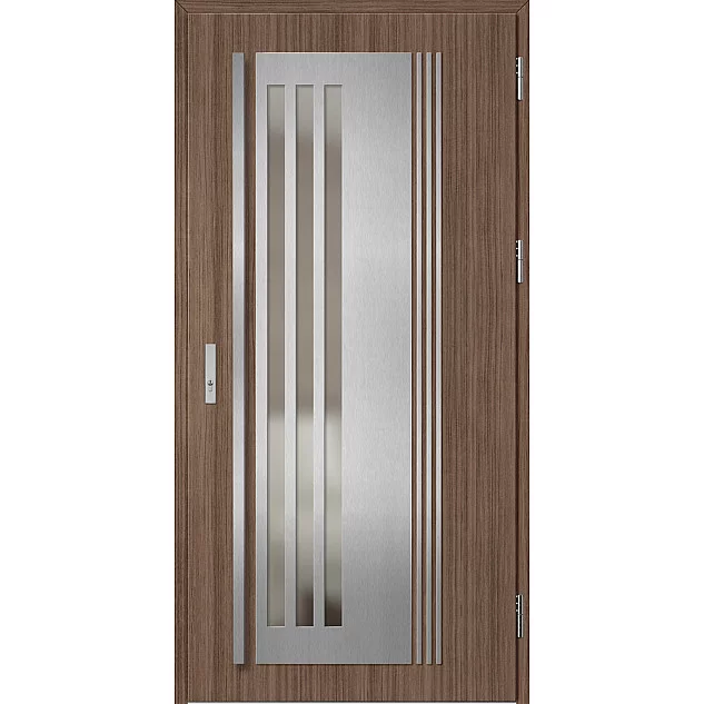 Ocelové vchodové dveře ERKADO - LINDEN 6 - Dub střední hnědý, Label Inox
