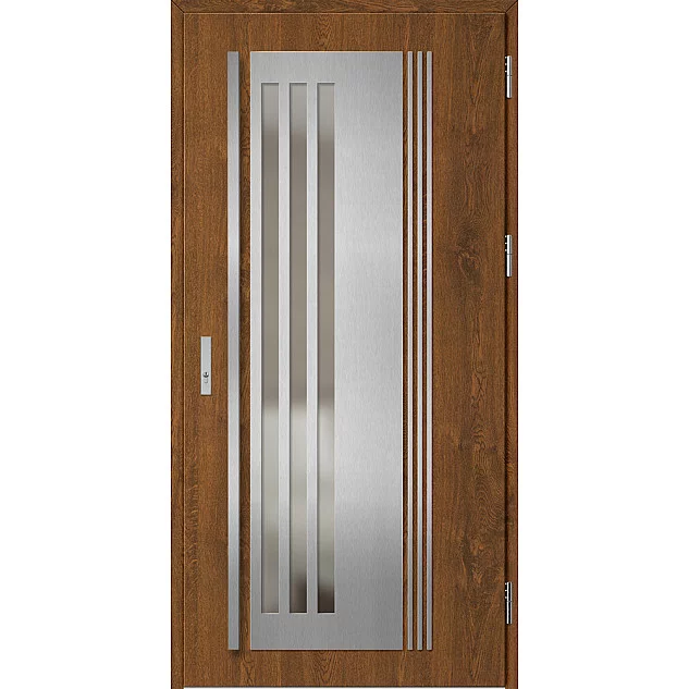 Ocelové vchodové dveře ERKADO - LINDEN 6 - Ořech, Label Inox