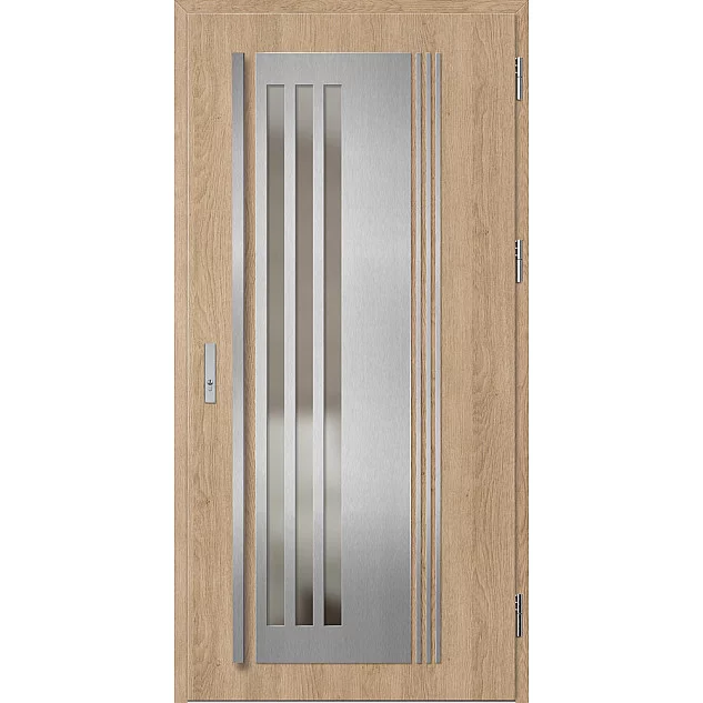 Ocelové vchodové dveře ERKADO - LINDEN 6 - Surový Dub, Label Inox