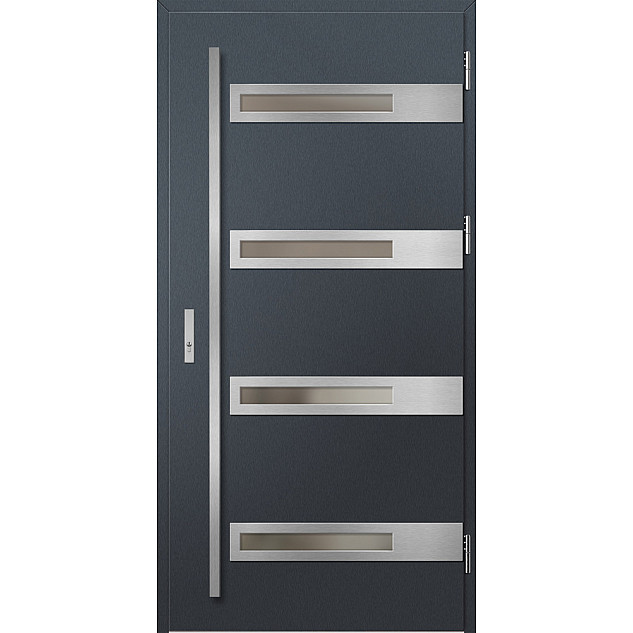 Ocelové vchodové dveře - LUCERNA 1 - Antracit Struktura, Label Inox Ocelové vchodové dveře ERKADO - LUCERNA 1 - Antracit Struktura, Label Inox
