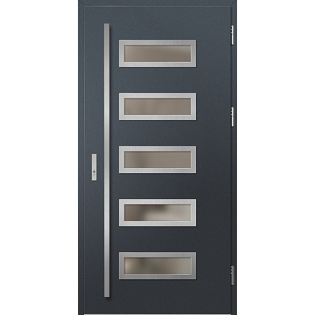 Ocelové vchodové dveře - RODING 1 - Antracit Struktura, Label Inox Ocelové vchodové dveře ERKADO - RODING 1 - Antracit Struktura, Label Inox