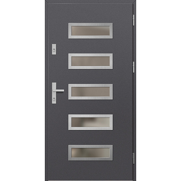 Ocelové vchodové dveře - RODING 1 - Hladký Antracit, Label Inox Ocelové vchodové dveře ERKADO - RODING 1 - Hladký Antracit, Label Inox