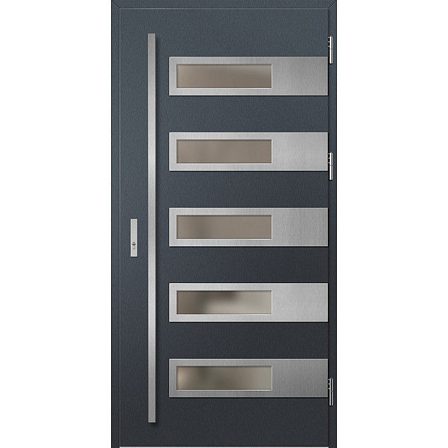 Ocelové vchodové dveře - RODING 2 - Antracit Struktura, Label Inox Ocelové vchodové dveře ERKADO - RODING 2 - Antracit Struktura, Label Inox