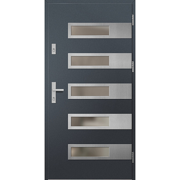 Ocelové vchodové dveře - RODING 2 - Antracit Struktura, Label Inox Ocelové vchodové dveře ERKADO - RODING 2 - Antracit Struktura, Label Inox