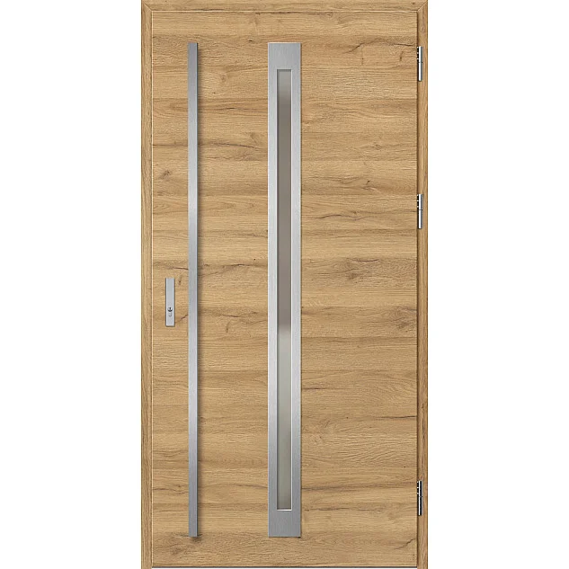Ocelové vchodové dveře - TREBUR 2 - Dub Natur Příčný, Label Inox Ocelové vchodové dveře ERKADO - TREBUR 2 - Dub Natur Příčný, Label Inox