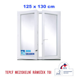 Dvoukřídlé Plastové okno | 125 x 130 cm (1250 x 1300 mm) | bílé |otevíravé i sklopné | pravé