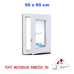 Plastové okno | 50 x 60 cm (500 x 600 mm) | bílé |otevíravé i sklopné | pravé Plastové okno | 50 x 60 cm (500 x 600 mm) | bílé |otevíravé i sklopné | pravé