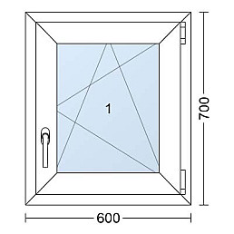 Plastové okno | 60 x 70 cm (600 x 700 mm) | Bílé / Antracit |otevíravé i sklopné | pravé