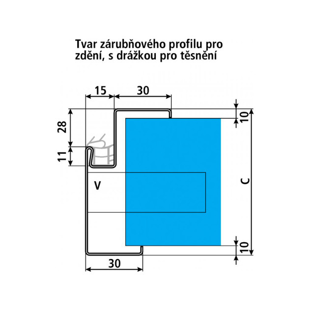 Tvar zárubňového profilu pro zdění, s drážkou pro těsnění Tvar zárubňového profilu pro zdění, s drážkou pro těsnění